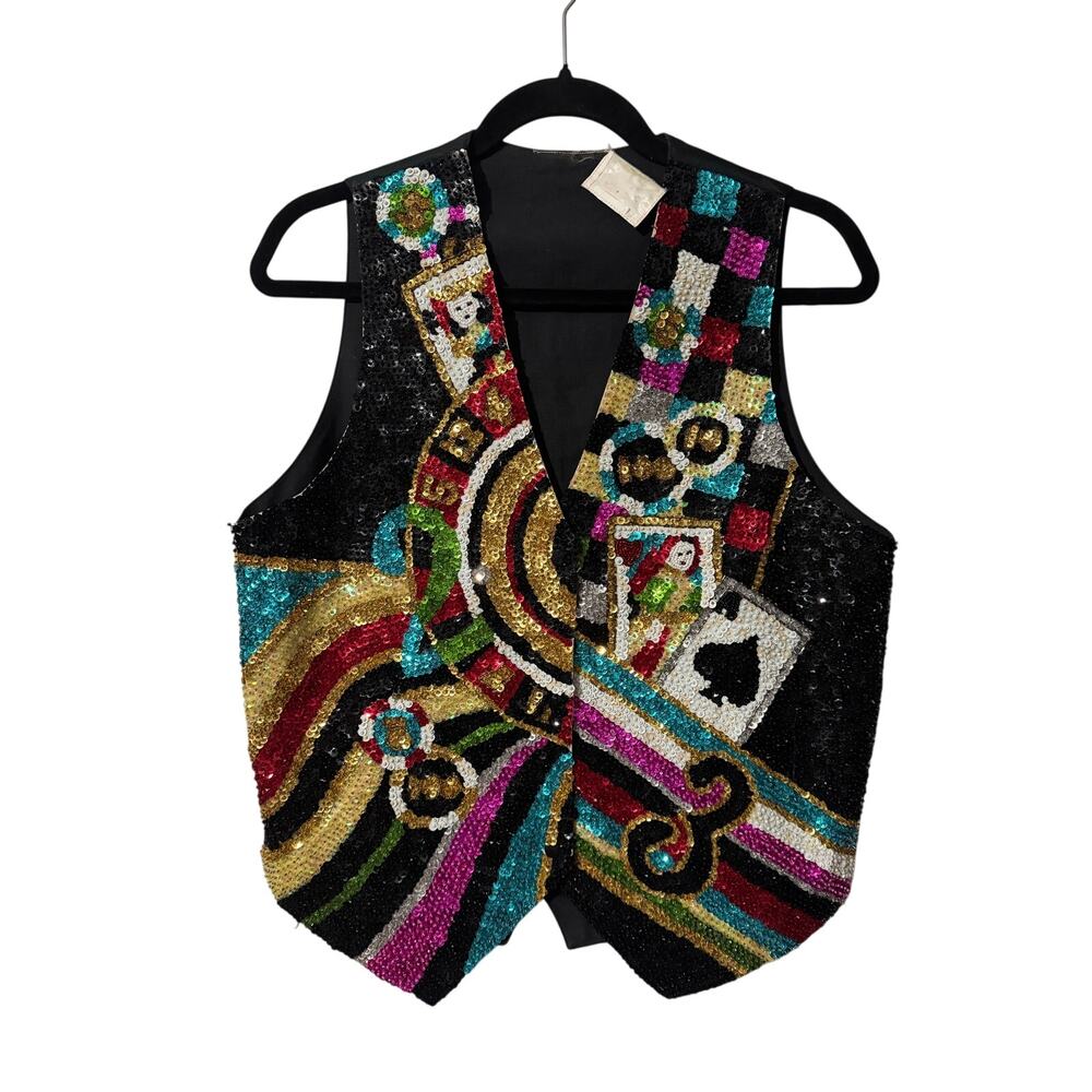 Vintage Casino Themed Sequin and Beaded Vest